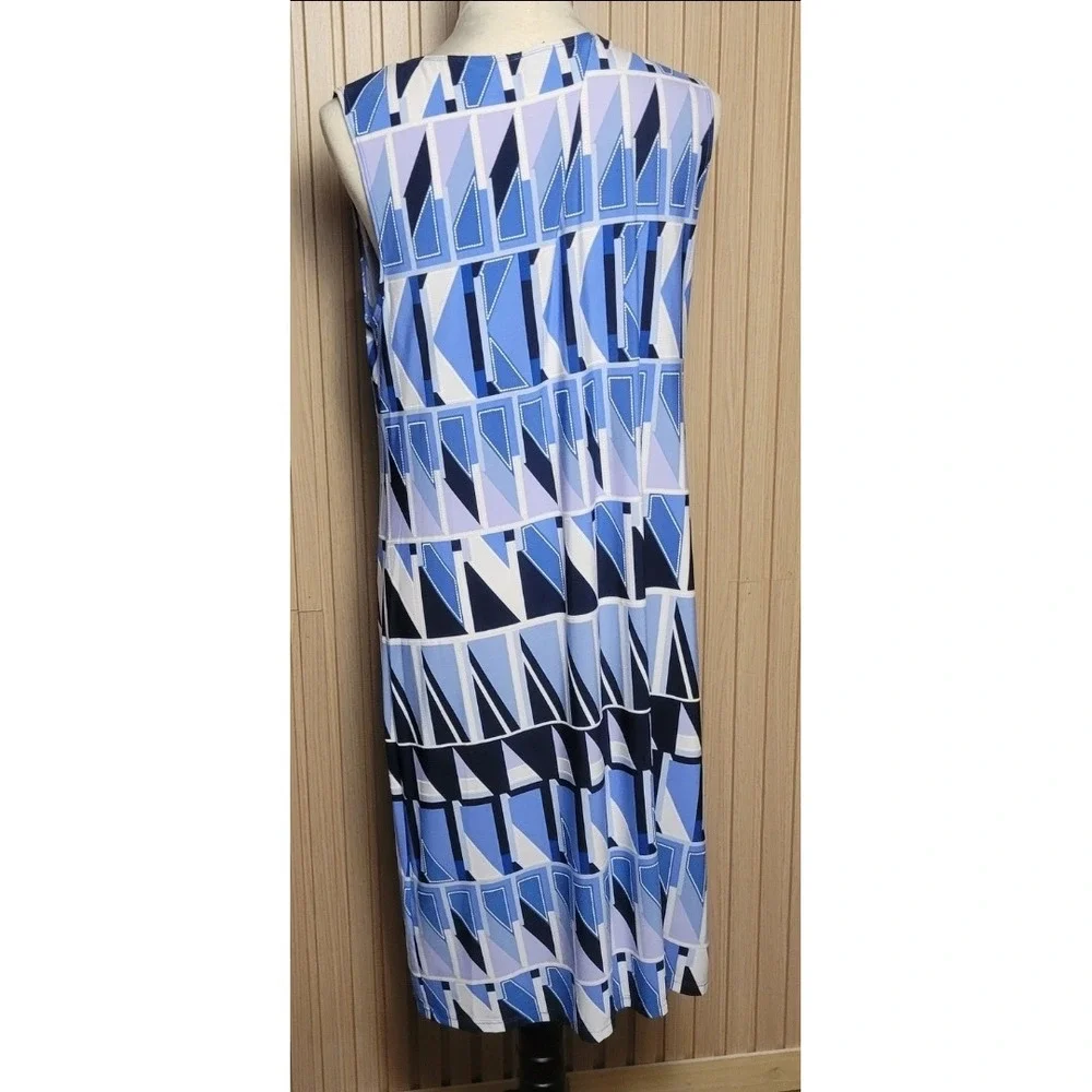 R&M Richards Womens Blue Geometric Print Sheath Dress and Duster Set Size 12